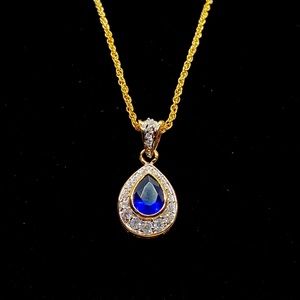 🆕 Faux Sapphire Teardrop & CZ Necklace